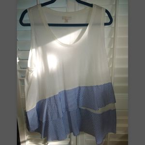 White & Blue Ruffled Top